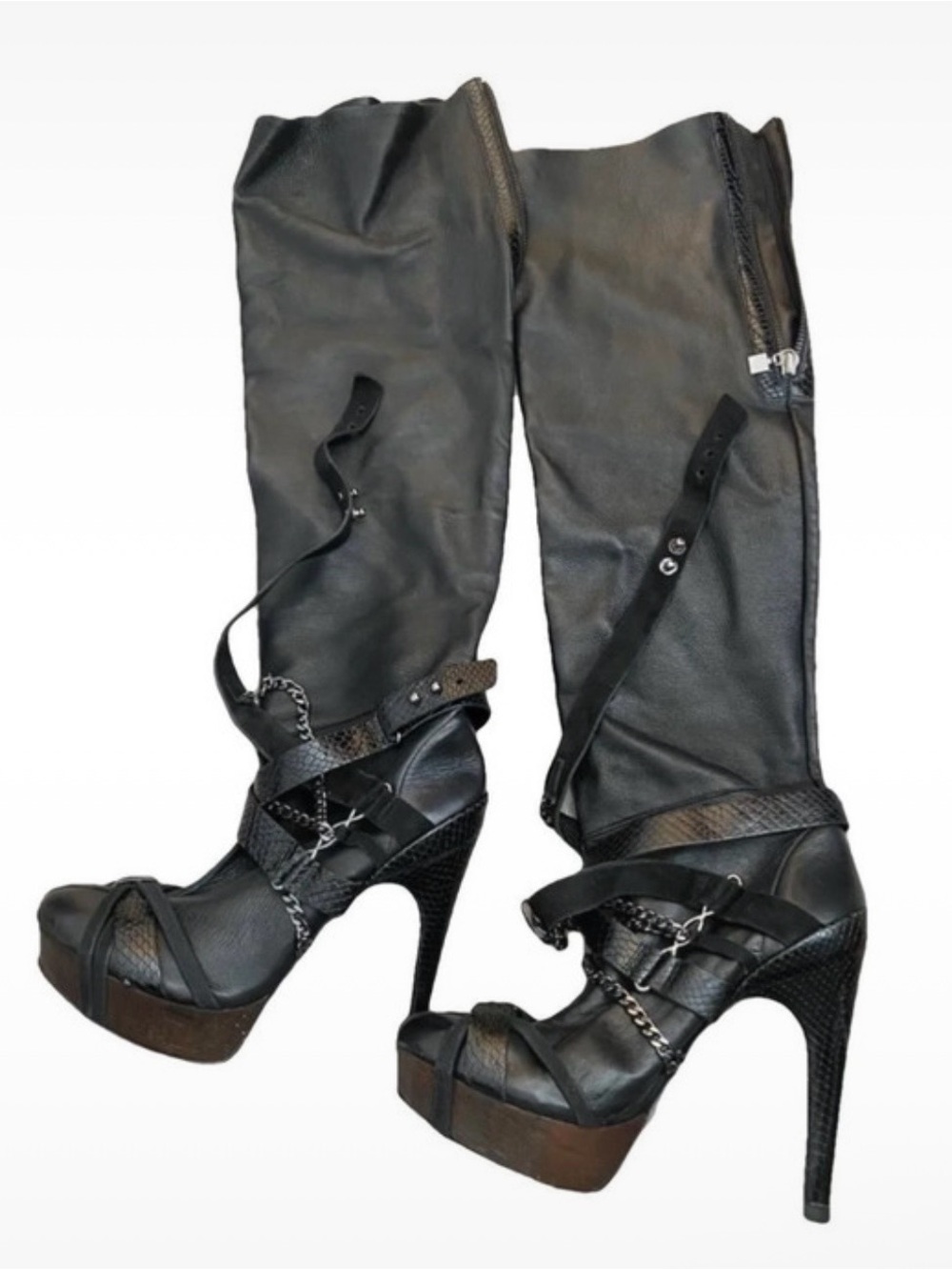 Herve Leger Black Heeled Boots with Pink Insoles